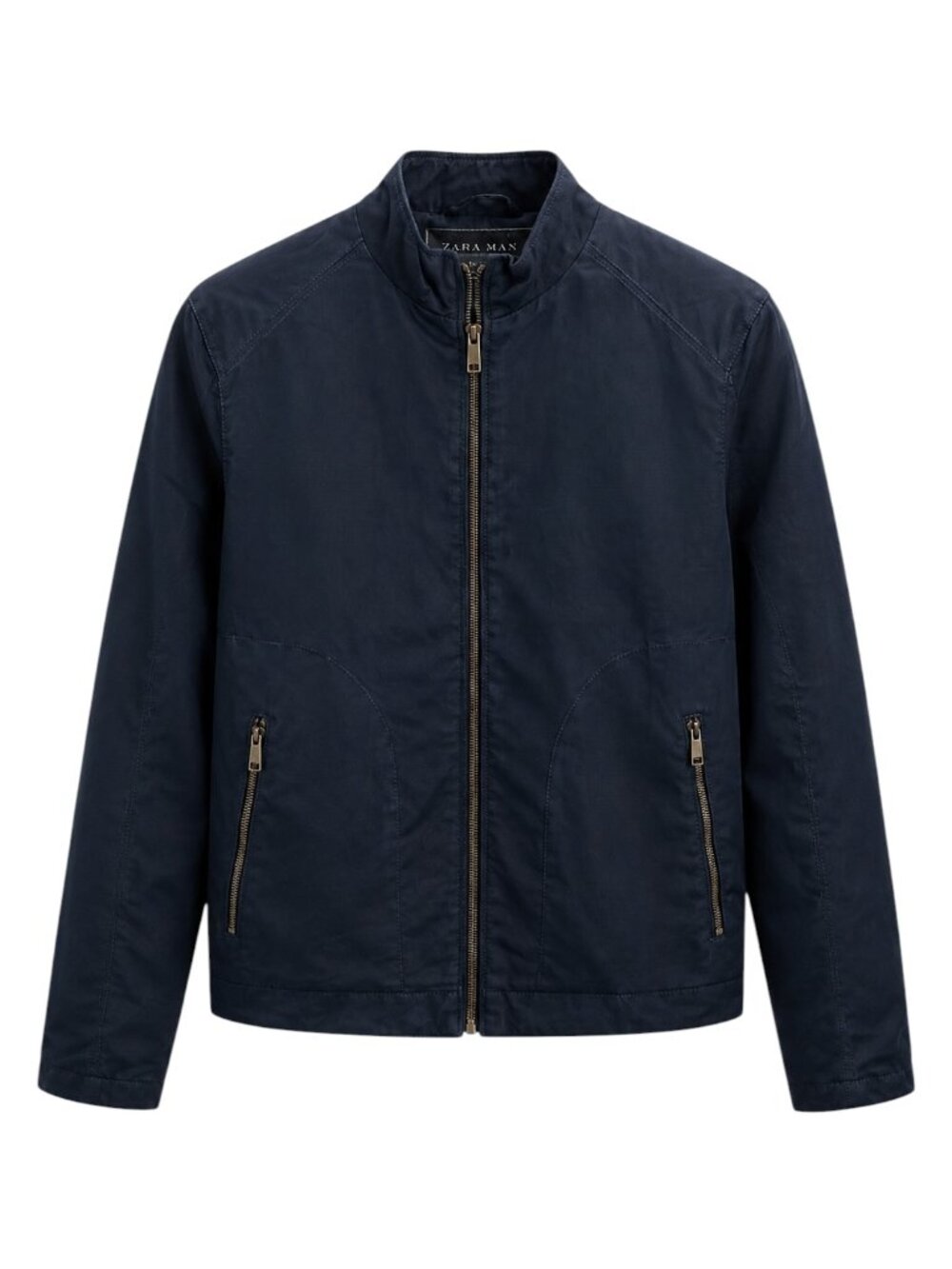 Zara Men's Navy Zip-Up Bomber Jacket